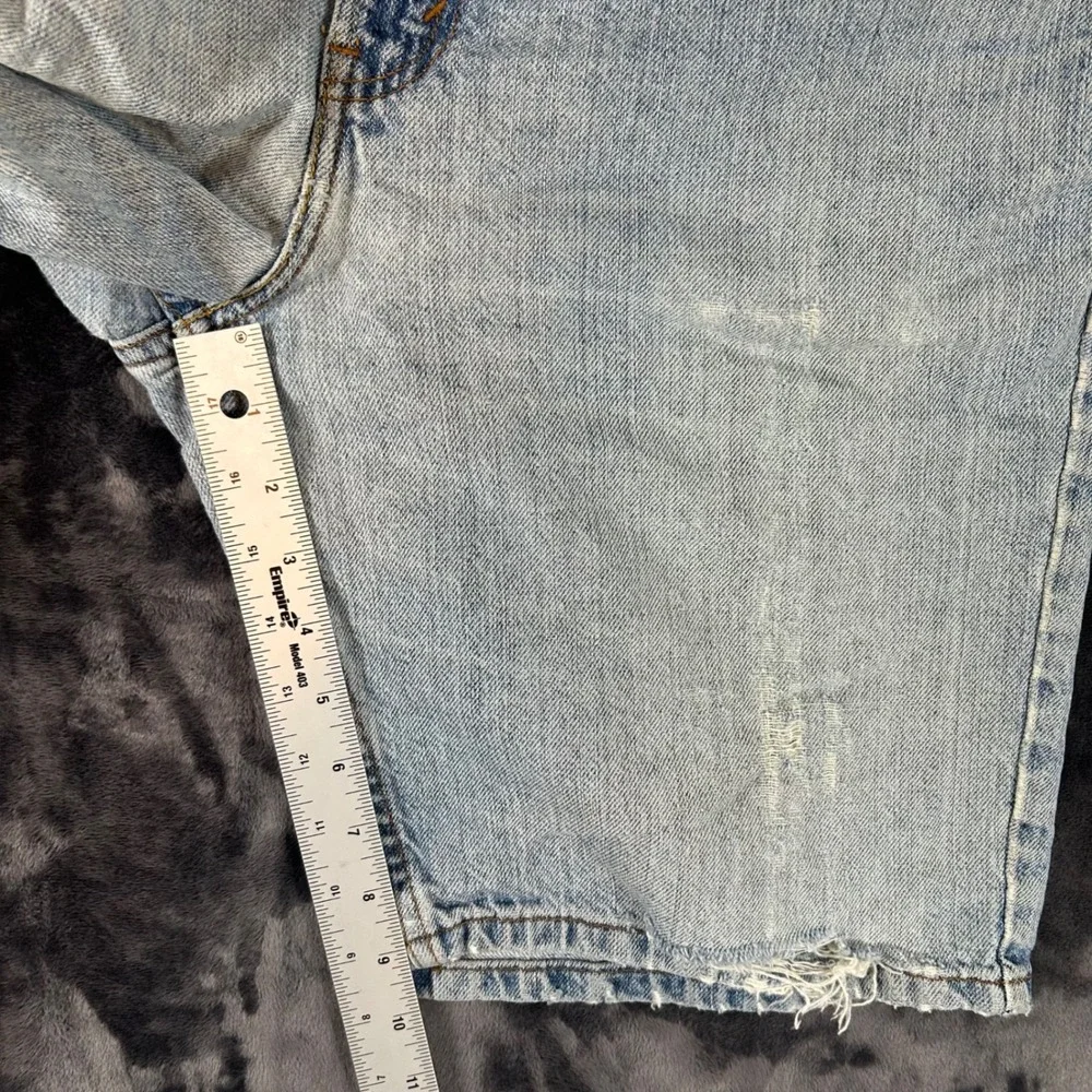 Levi's 505 Denim Shorts Mens W36 Light Blue Distressed Regular Fit